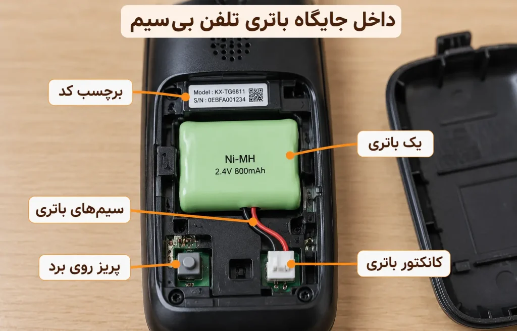 جایگاه باتری و کانکتور در گوشی تلفن بیسیم پاناسونیک