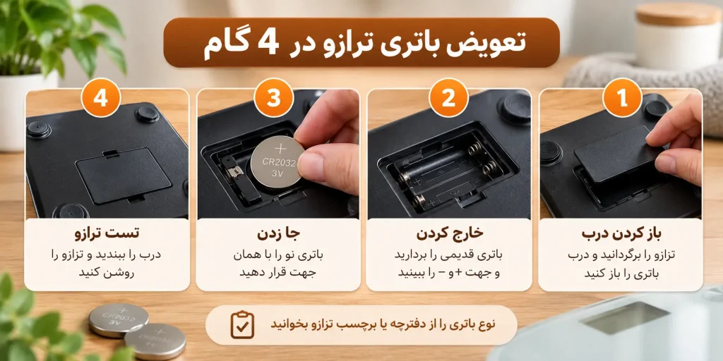 راهنمای تعویض باتری ترازو در چهار گام